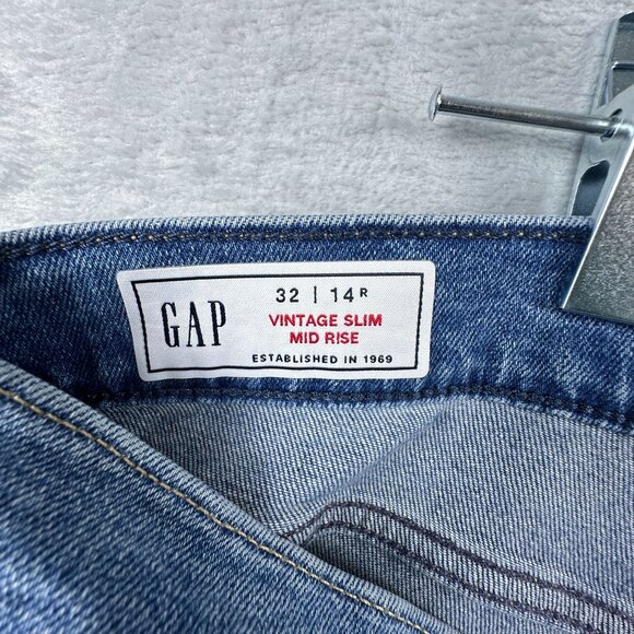 Gap Straight Jeans Vintage Slim Mid Rise Ankle Slit Womens Blue Size 32 |14R - Picture 5 of 10